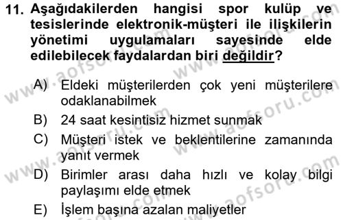 Spor Yönetimi Dersi 2016 - 2017 Yılı 3 Ders Sınav Soruları 11. Soru