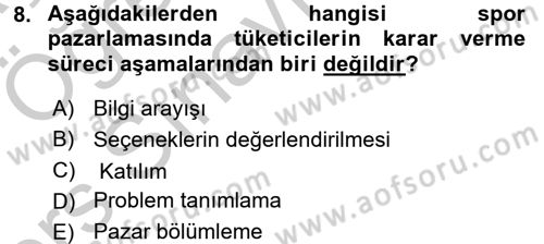 Spor Yönetimi Dersi 2016 - 2017 Yılı 3 Ders Sınav Soruları 8. Soru