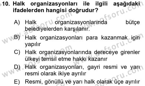 Spor Yönetimi Dersi 2016 - 2017 Yılı (Vize) Ara Sınav Soruları 10. Soru