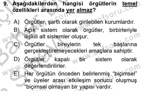 Spor Yönetimi Dersi 2016 - 2017 Yılı (Vize) Ara Sınav Soruları 9. Soru