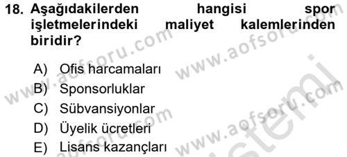 Spor Yönetimi Dersi 2016 - 2017 Yılı (Final) Dönem Sonu Sınav Soruları 18. Soru