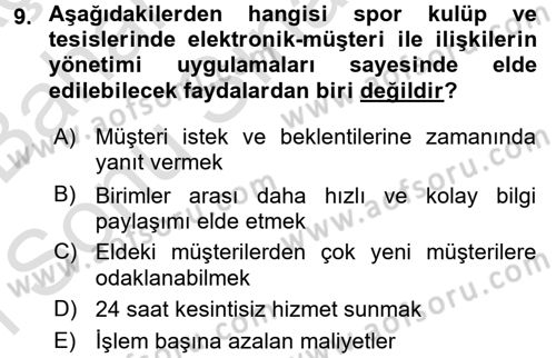 Spor Yönetimi Dersi 2016 - 2017 Yılı (Final) Dönem Sonu Sınav Soruları 9. Soru