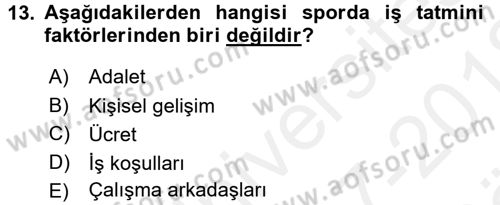 Spor Yönetimi Dersi 2017 - 2018 Yılı (Vize) Ara Sınav Soruları 13. Soru