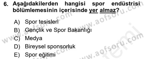 Spor Yönetimi Dersi 2017 - 2018 Yılı (Vize) Ara Sınav Soruları 6. Soru