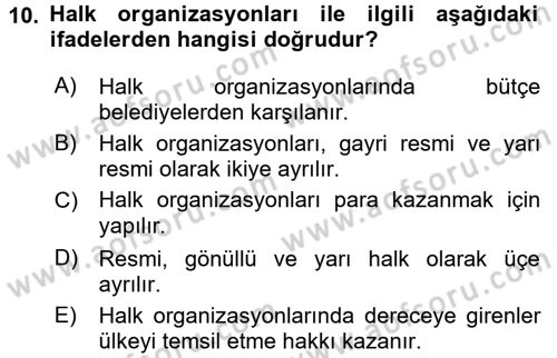 Spor Yönetimi Dersi 2017 - 2018 Yılı (Final) Dönem Sonu Sınav Soruları 10. Soru