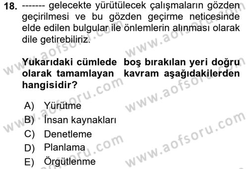 Spor Yönetimi Dersi 2017 - 2018 Yılı (Final) Dönem Sonu Sınav Soruları 18. Soru