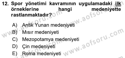 Spor Yönetimi Dersi 2020 - 2021 Yılı Yaz Okulu Sınav Soruları 12. Soru