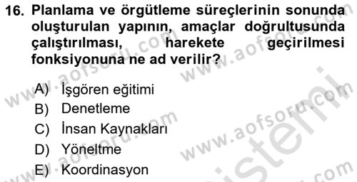 Spor Yönetimi Dersi 2020 - 2021 Yılı Yaz Okulu Sınav Soruları 16. Soru