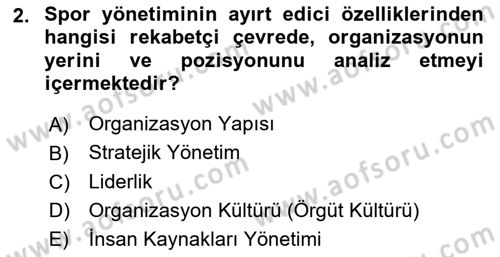 Spor Yönetimi Dersi 2020 - 2021 Yılı Yaz Okulu Sınav Soruları 2. Soru