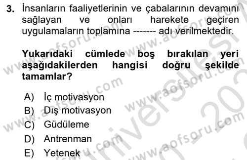 Spor Yönetimi Dersi 2020 - 2021 Yılı Yaz Okulu Sınav Soruları 3. Soru