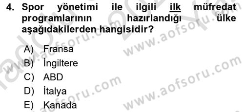 Spor Yönetimi Dersi 2020 - 2021 Yılı Yaz Okulu Sınav Soruları 4. Soru