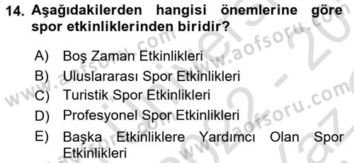 Spor Yönetimi Dersi Yaz Okulu Sınavı Deneme Sınav Soruları 14. Soru