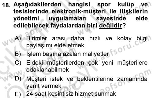 Spor Yönetimi Dersi 2022 - 2023 Yılı Yaz Okulu Sınav Soruları 18. Soru