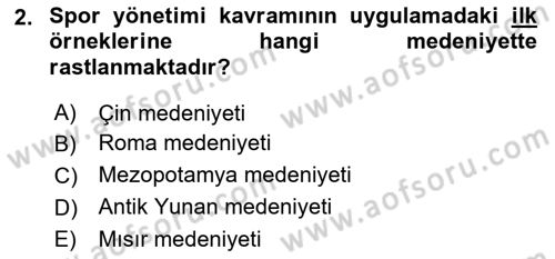 Spor Yönetimi Dersi Yaz Okulu Sınavı Deneme Sınav Soruları 2. Soru