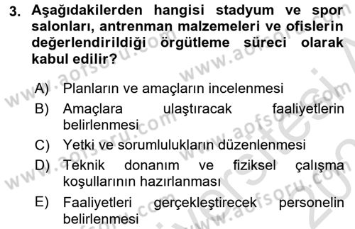 Spor Yönetimi Dersi Yaz Okulu Sınavı Deneme Sınav Soruları 3. Soru
