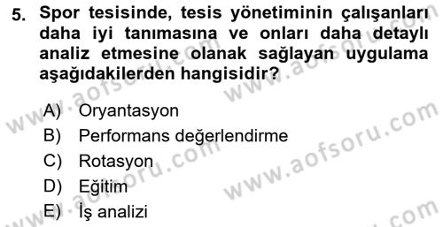 Spor Yönetimi Dersi Yaz Okulu Sınavı Deneme Sınav Soruları 5. Soru