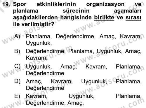 Spor Yönetimi Dersi Yaz Okulu Sınavı Deneme Sınav Soruları 19. Soru
