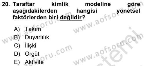 Spor Yönetimi Dersi Yaz Okulu Sınavı Deneme Sınav Soruları 20. Soru