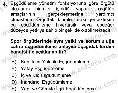 Spor Yönetimi Dersi 2023 - 2024 Yılı Yaz Okulu Sınav Soruları 4. Soru