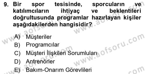 Spor Yönetimi Dersi 2023 - 2024 Yılı Yaz Okulu Sınav Soruları 9. Soru
