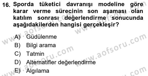 Spor Yönetimi Dersi 2024 - 2025 Yılı Yaz Okulu Sınav Soruları 16. Soru