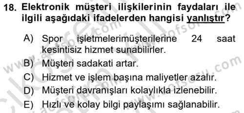 Spor Yönetimi Dersi 2024 - 2025 Yılı Yaz Okulu Sınav Soruları 18. Soru