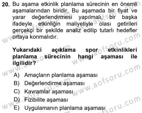 Spor Yönetimi Dersi 2024 - 2025 Yılı Yaz Okulu Sınav Soruları 20. Soru