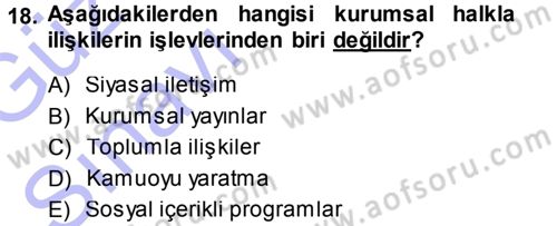 Spor ve Medya İlişkisi Dersi 2013 - 2014 Yılı (Vize) Ara Sınav Soruları 18. Soru