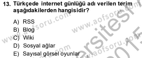 Spor ve Medya İlişkisi Dersi 2014 - 2015 Yılı (Final) Dönem Sonu Sınav Soruları 13. Soru
