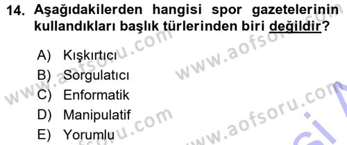 Spor ve Medya İlişkisi Dersi 2015 - 2016 Yılı (Vize) Ara Sınav Soruları 14. Soru