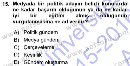 Spor ve Medya İlişkisi Dersi 2015 - 2016 Yılı (Vize) Ara Sınav Soruları 15. Soru