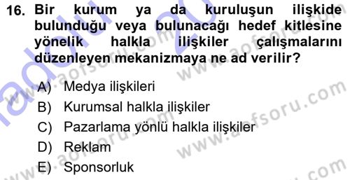 Spor ve Medya İlişkisi Dersi 2015 - 2016 Yılı (Vize) Ara Sınav Soruları 16. Soru