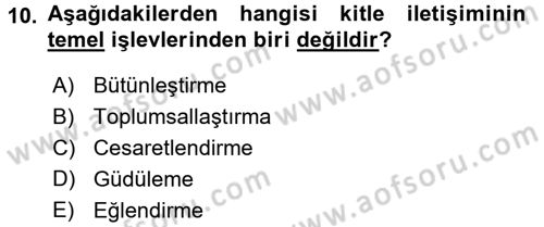 Spor ve Medya İlişkisi Dersi 2015 - 2016 Yılı Tek Ders Sınav Soruları 10. Soru
