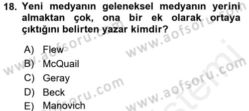 Spor ve Medya İlişkisi Dersi 2015 - 2016 Yılı Tek Ders Sınav Soruları 18. Soru