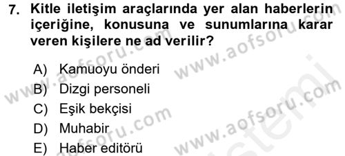 Spor ve Medya İlişkisi Dersi 2015 - 2016 Yılı Tek Ders Sınav Soruları 7. Soru