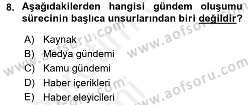 Spor ve Medya İlişkisi Dersi 2015 - 2016 Yılı Tek Ders Sınav Soruları 8. Soru