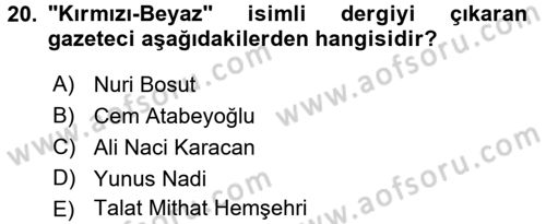 Spor ve Medya İlişkisi Dersi 2016 - 2017 Yılı 3 Ders Sınav Soruları 20. Soru