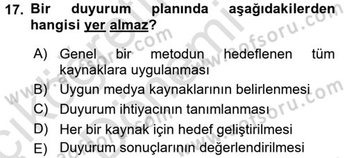Spor ve Medya İlişkisi Dersi 2016 - 2017 Yılı (Vize) Ara Sınav Soruları 17. Soru