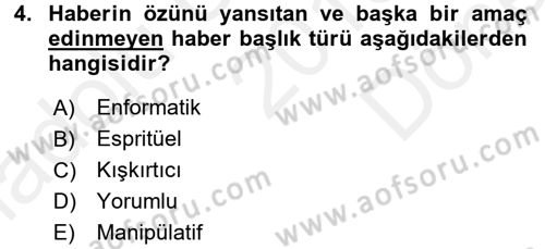 Spor ve Medya İlişkisi Dersi 2016 - 2017 Yılı (Final) Dönem Sonu Sınav Soruları 4. Soru