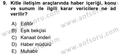 Spor ve Medya İlişkisi Dersi 2016 - 2017 Yılı (Final) Dönem Sonu Sınav Soruları 9. Soru