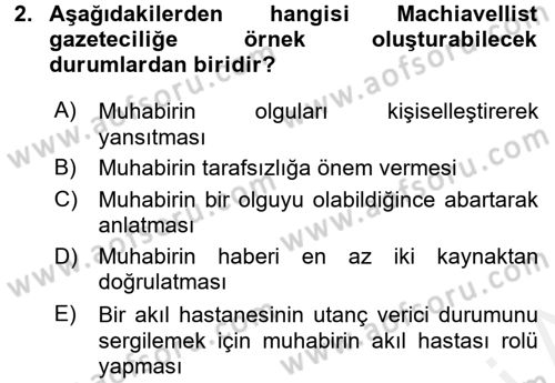 Spor ve Medya İlişkisi Dersi 2017 - 2018 Yılı 3 Ders Sınav Soruları 2. Soru