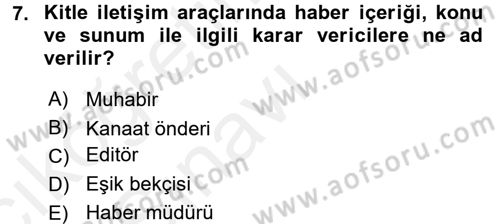 Spor ve Medya İlişkisi Dersi 2017 - 2018 Yılı 3 Ders Sınav Soruları 7. Soru