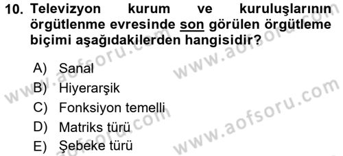 Spor ve Medya İlişkisi Dersi 2017 - 2018 Yılı (Final) Dönem Sonu Sınav Soruları 10. Soru