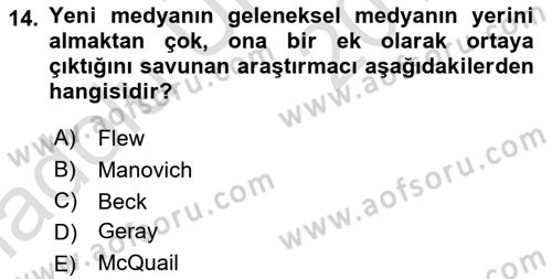 Spor ve Medya İlişkisi Dersi 2018 - 2019 Yılı 3 Ders Sınav Soruları 14. Soru