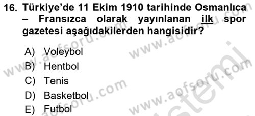 Spor ve Medya İlişkisi Dersi 2018 - 2019 Yılı 3 Ders Sınav Soruları 16. Soru