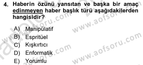 Spor ve Medya İlişkisi Dersi 2018 - 2019 Yılı 3 Ders Sınav Soruları 4. Soru