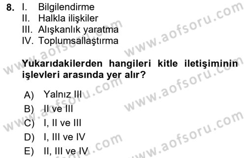 Spor ve Medya İlişkisi Dersi 2018 - 2019 Yılı Yaz Okulu Sınav Soruları 8. Soru