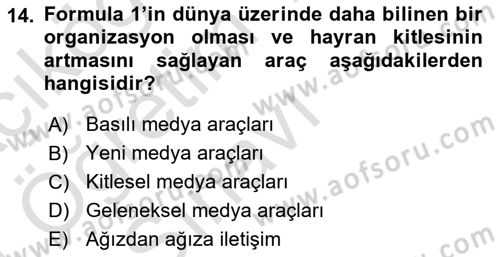 Spor ve Medya İlişkisi Dersi 2020 - 2021 Yılı Yaz Okulu Sınav Soruları 14. Soru