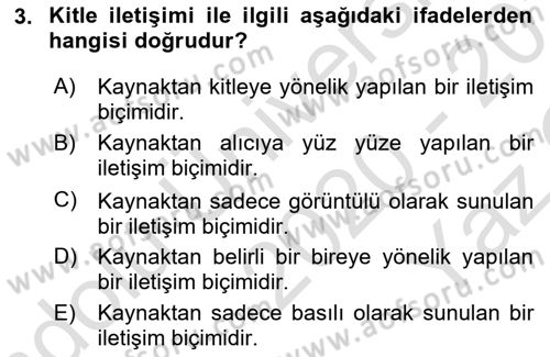 Spor ve Medya İlişkisi Dersi 2020 - 2021 Yılı Yaz Okulu Sınav Soruları 3. Soru