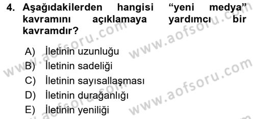 Spor ve Medya İlişkisi Dersi 2020 - 2021 Yılı Yaz Okulu Sınav Soruları 4. Soru